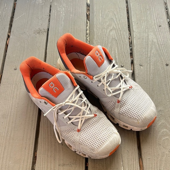 On Running Athletic Shoes - White and Orange - Picture 1 of 12